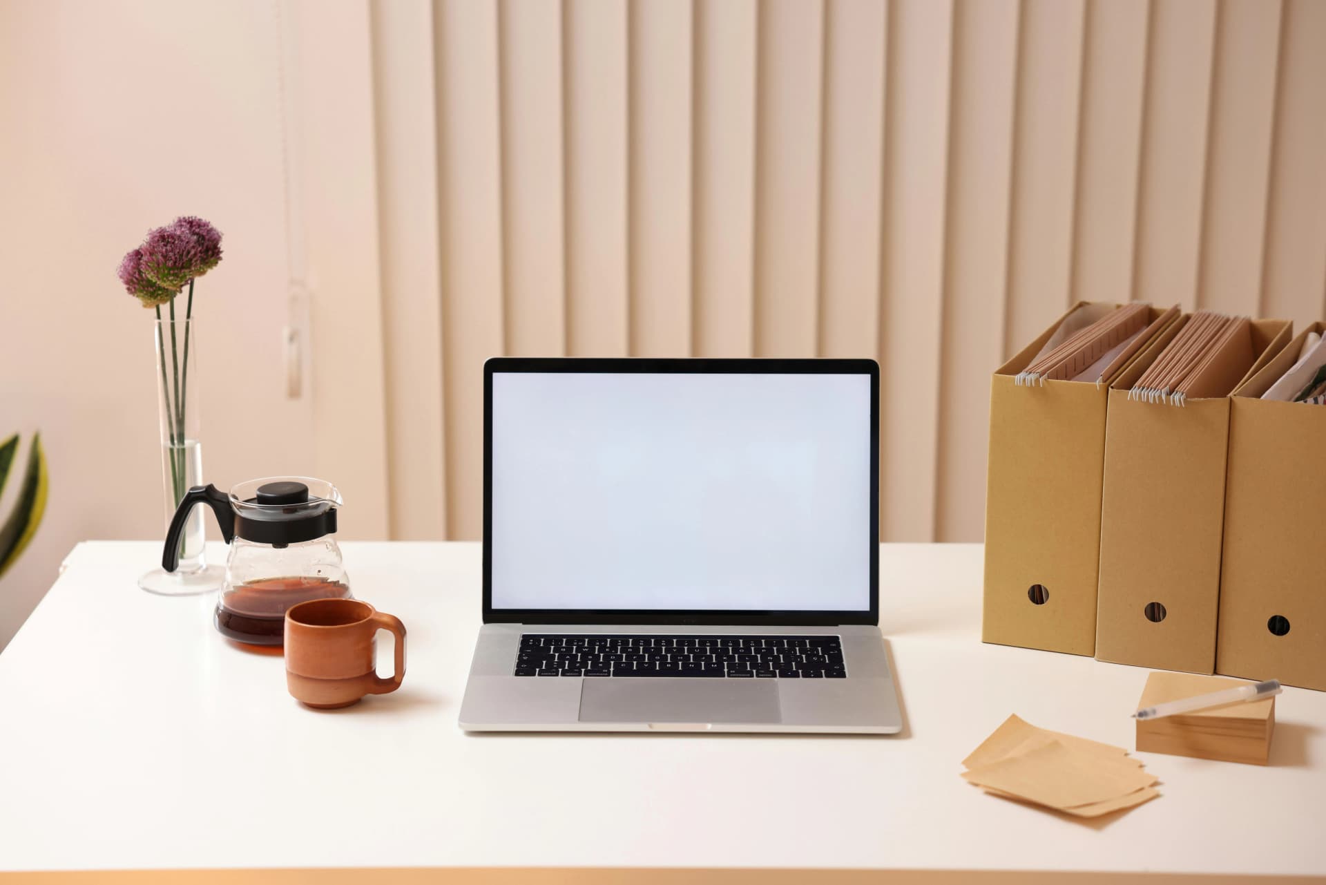Professional workspace with laptop ready for a digital project launch